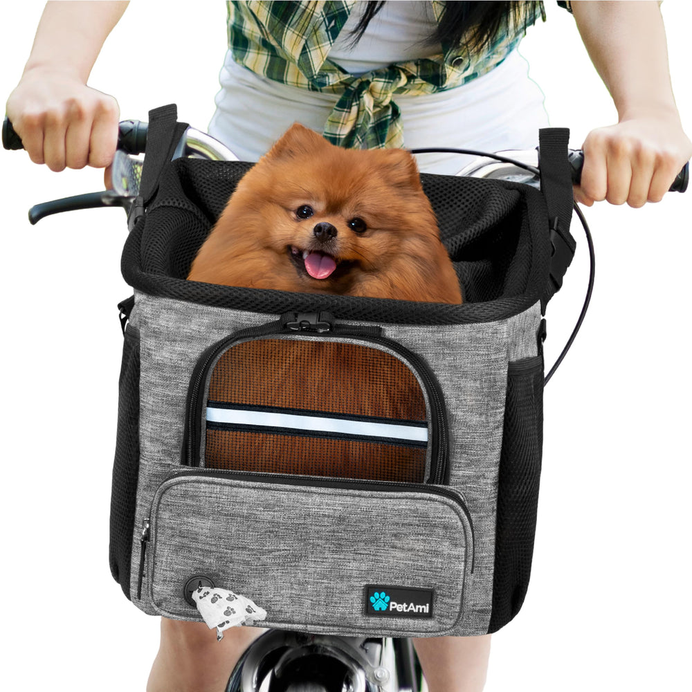 PetAmi dog bike basket front attachment for secure handlebars transport
