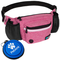 PetAmi dog fanny pack front view in pink for hands-free walks.
