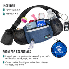 PetAmi dog fanny pack showing water bottle holder for easy hydration on walks