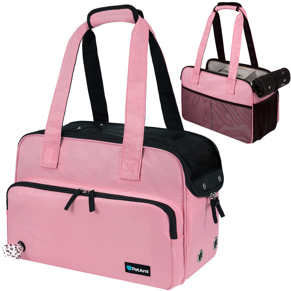 PetAmi Small Dog Purse Carrier front view highlights breathable mesh for comfortable travel.