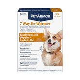 PetArmor 7-Way dewormer bottle front, vet-grade protection for small dogs.