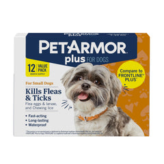 PetArmor Plus for small dogs bottle and packaging for easy flea and tick protection.