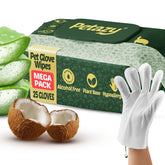 Petazy Pet Glove Wipes for Paws: gentle cleanse with aloe and coconut oil for on the go freshness.