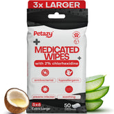 Petazy XL medicated wipes provide wide coverage for quick paw and skin cleaning.