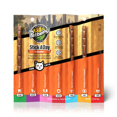 PETBEING Stick a Day Cats 4-pack mix shown in packaging for convenient dosing.
