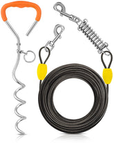 Petbobi 50ft tie-out cable extended in yard for safe outdoor roaming.