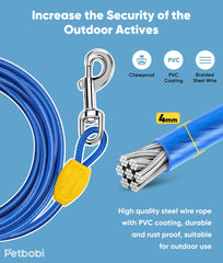 Petbobi tie-out shows 360 degree swivels to prevent tangles