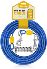 Petbobi dog tie-out cable 50ft enabling safe outdoor roaming.