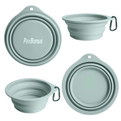 PetBonus collapsible dog bowl folded compact in tan for travel.