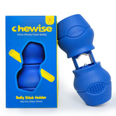 PetClan Chewise holder with metal teeth securing a bully stick during chew.