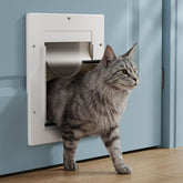 PETCOMING cat door with soft magnetic flap for quiet, smooth closing.