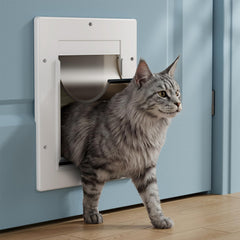 PETCOMING cat door with soft magnetic flap for quiet, smooth closing.