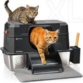 PetCove stainless steel litter box with lid, front view, showcasing XL capacity for spacious use.