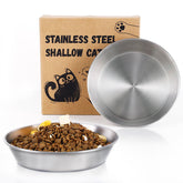 Petdream 2-pack stainless steel cat bowls closeup shows durable rust-resistant design for daily feeding