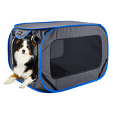 PetEase large grey pop-up kennel collapsed frame, ideal for travel and storage.
