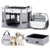 PETEASE portable cat playpen with litter box keeps play and toileting neatly separated.