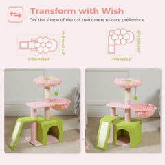 Petepela Cat Tree with Sisal Scratching Ramp helps maintain claws while entertaining.