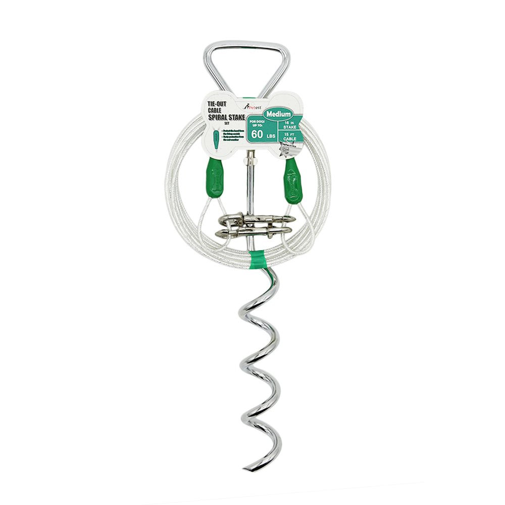 Petest 16-inch spiral stake anchored securely for outdoor use.