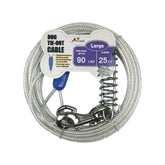 Petest 25ft tie-out cable shows rugged steel construction for large dogs up to 90 lbs.