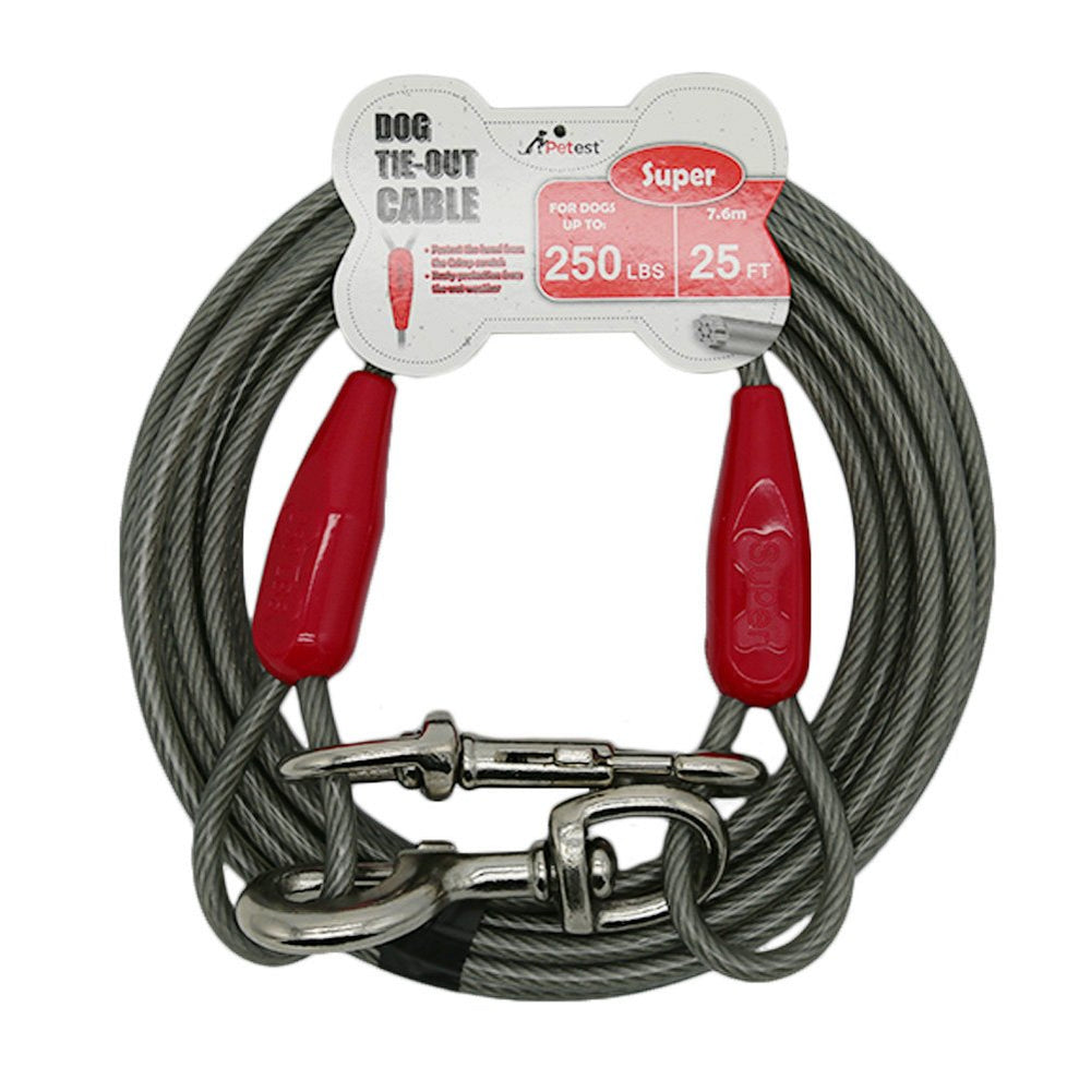 Petest 25ft tie-out cable in use with a large dog outdoors for secure tethering