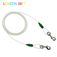Petest 30ft reflective tie-out cable close-up on steel cable durability
