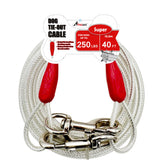 Petest 40ft reflective tie-out cable attached to a post for secure outdoor use.