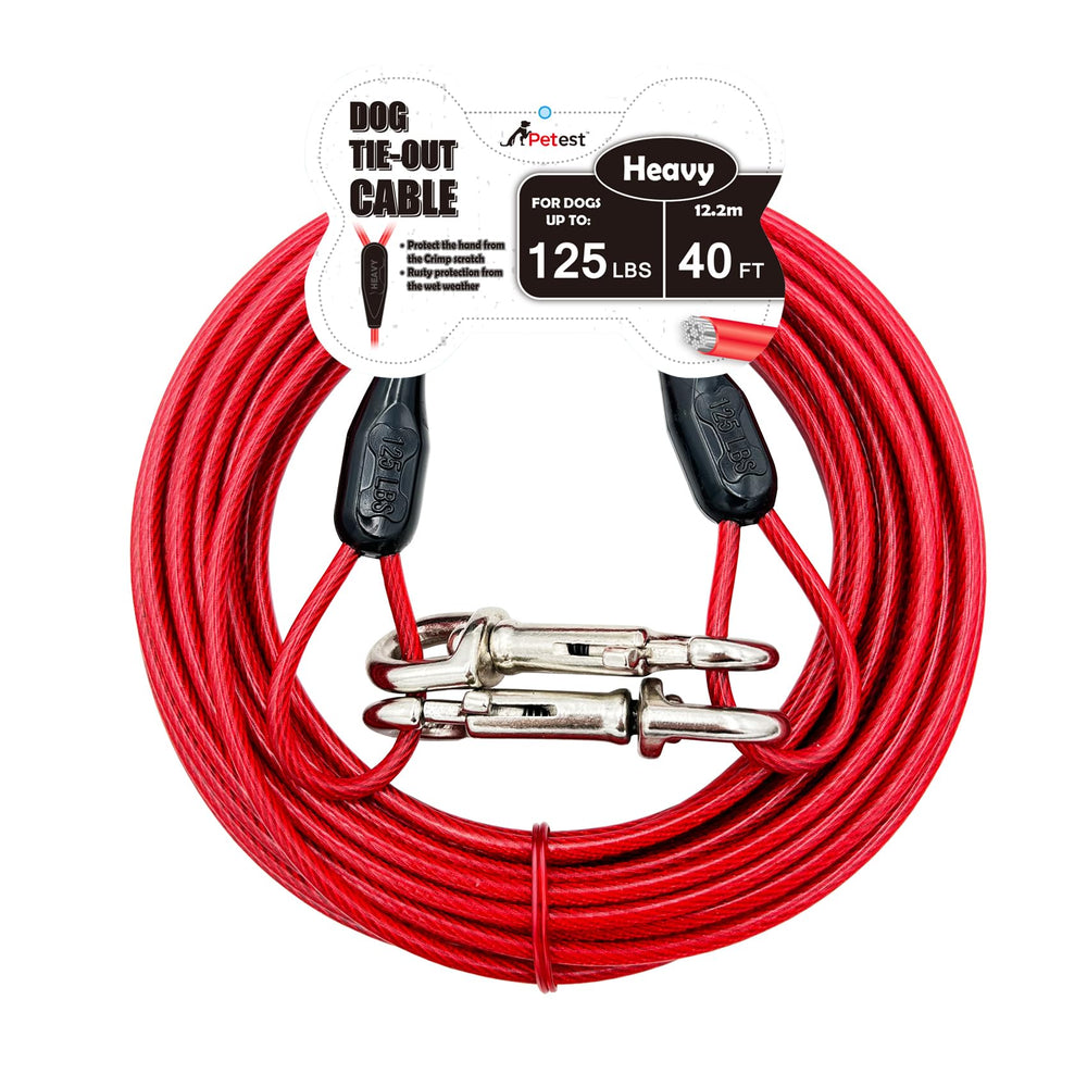 Petest 40ft tie-out cable extended for secure outdoor tethering.