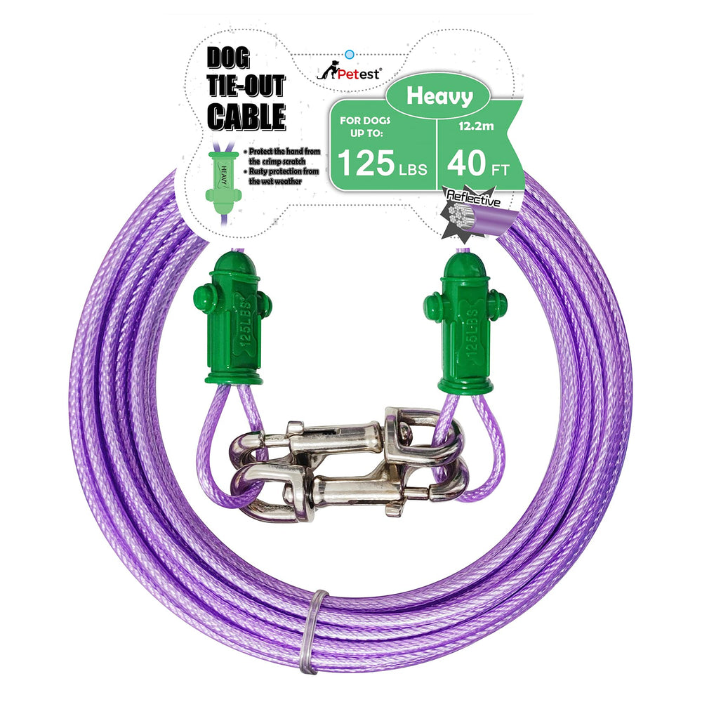 Petest reflective tie-out cable 40ft for dogs up to 125 lbs, enhances visibility