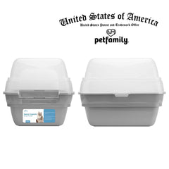 Petfamily hooded litter box with clear top reduces spills.