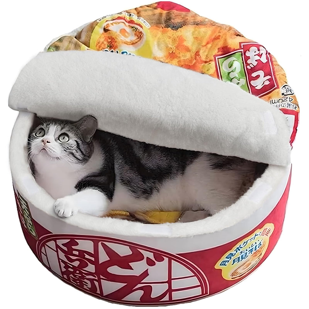 Pet Fortune ramen noodle bed front view with ultra soft faux fur for warm naps