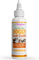 Petglow ear cleaner turmeric bottle pour demonstrates easy application for gentle ear care
