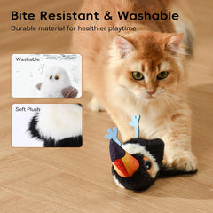 Petgravity Flapping Bird Toy hanging rope setup shows easy interactive use.