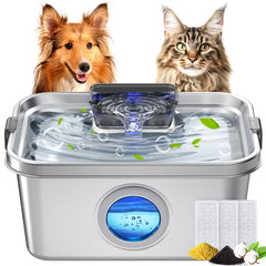 PETHIND dog water fountain 2gal window for easy water level monitoring.