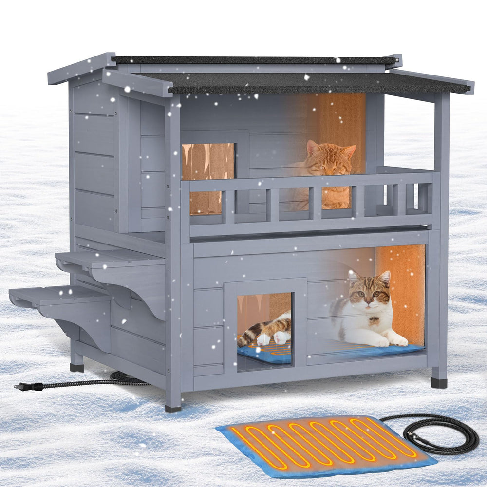 PETIMBER heated cat house outdoor two-story exterior for multi-cat lounging