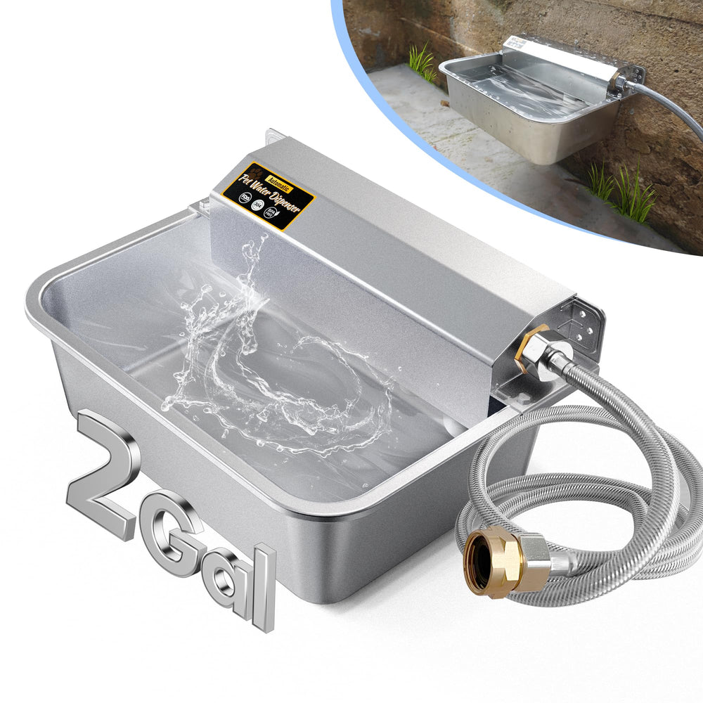 PETIMI automatic water dispenser front view, durable stainless steel for pets.