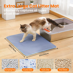 Petinstinct XL blue mat placed under a litter box to catch stray litter