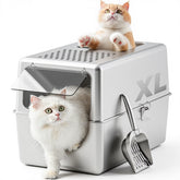 Petinstinct XL enclosed litter box with lid showcases durable stainless steel for easy cleaning.