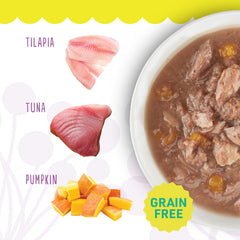 PETITE CUISINE tilapia flakes close-up highlighting quality protein.
