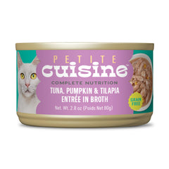 PETITE CUISINE tuna-pumpkin-tilapia entree in broth for hydration and flavor.