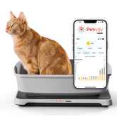 Petivity smart litterbox monitor front view showing easy under-box installation.