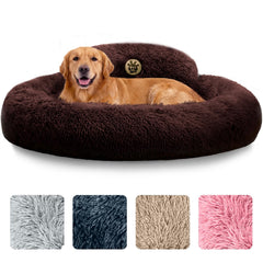 PetJett brown round bed 36inch donut top view offers plush lounging for calm, cozy naps.