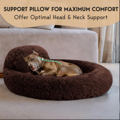 PetJett brown round bed anti-slip base provides stability on slippery floors.