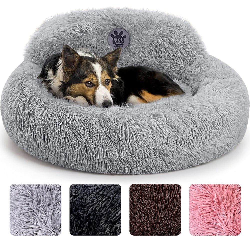 PetJett calming dog bed in a donut shape showing cozy 30-inch design for naps