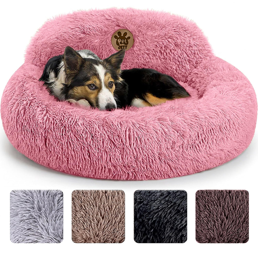 PetJett calming donut bed in pink enhances cozy relaxation for small to medium dogs