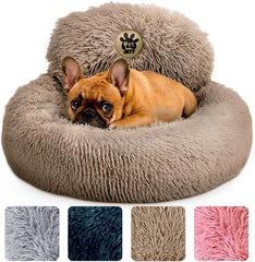 PetJett calming donut bed for small dogs, top view showing cozy plush space