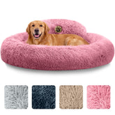 PetJett pink donut bed top view with plush fur and round shape for curling up