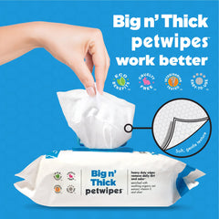 Petkin Big N' Thick wipes safe for ears and face during daily care.