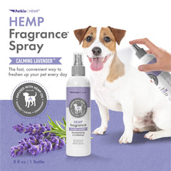 Petkin Hemp Fragrance being sprayed on a dog for deodorizing