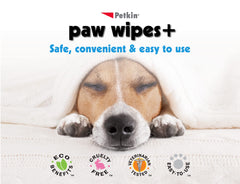 Petkin Paw Wipes Plus with paw balm protectant for soothing daily paw care.