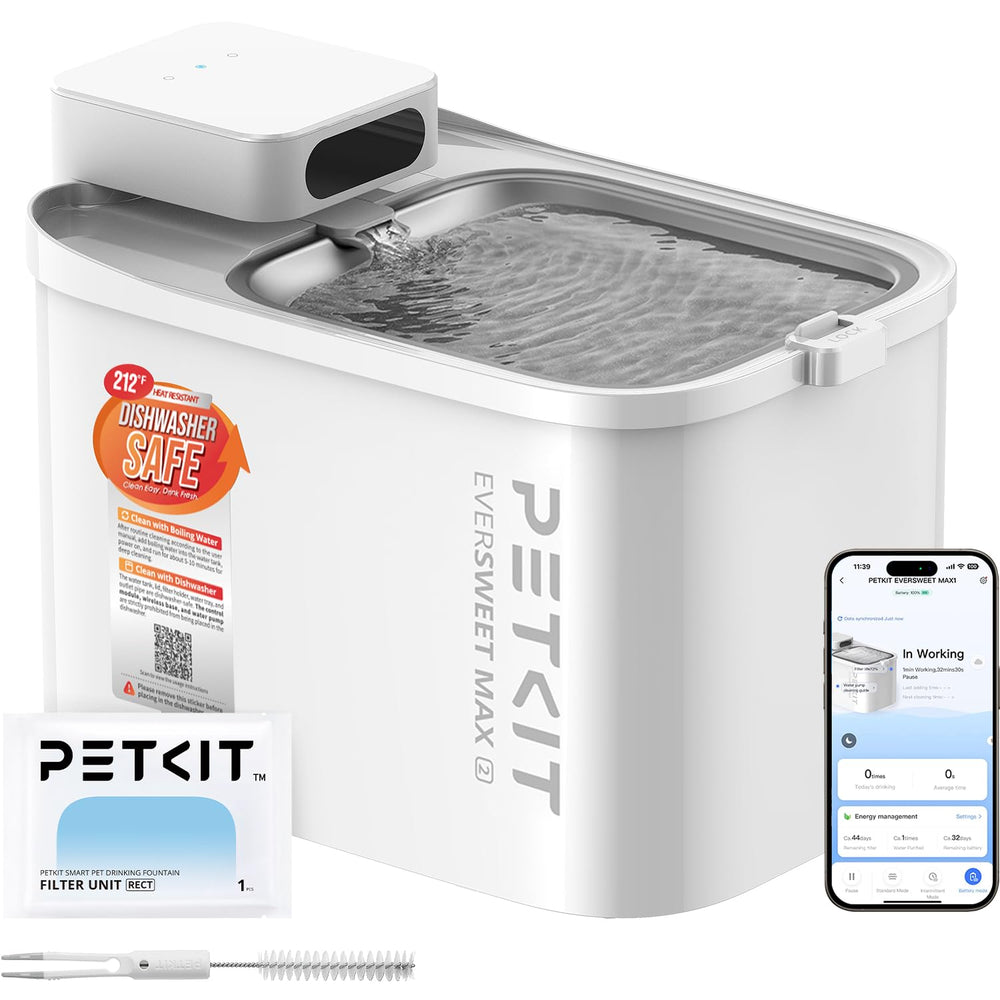 PETKIT dishwasher-safe fountain front view with cordless design for flexible placement